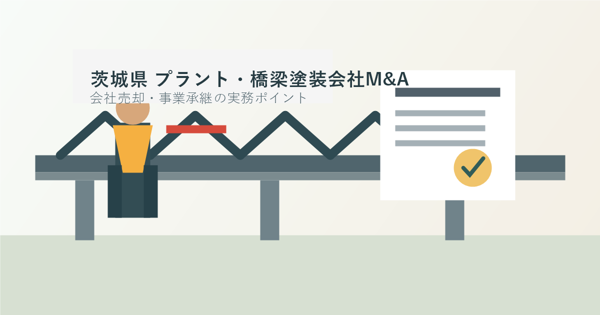 茨城県のプラント・橋梁塗装会社M&Aをテーマに、橋梁塗装現場と経営資料整理を表したアイキャッチ画像